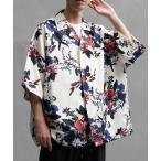シャツ ブラウス メンズ 「JOKER」総柄プリント オーバーサイズオープンカラー半袖シャツ メンズ ルーズアロハシャツ ビッグシルエット トップス