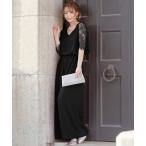 パンツドレス パーティードレス 二次会 パンツスタイル 半袖 レーススリーブ Vネック ウエスト切替 オールインワン パンツドレス 結婚式 大きいサイ