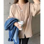 ブラウス シャツ ワッシャーコットンボリューム袖ギャザーブラウス レディース