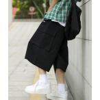 パンツ カーゴパンツ 【neos -addictive design-】ワイドシルエット バルーン ツイル ロゴ カーゴ ハーフパンツ
