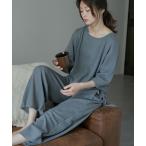 パジャマ ルームウェア ワッフルルームワイドパンツセットアップ レディース