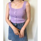 タンクトップ フロントボタンリブニットタンク