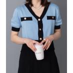 カーディガン レトロバイカラーニット レディース