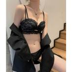 ブラジャー ショーツセット ノンワイヤー ハーフカップ花柄レースブラ＆ショーツ ２点セット