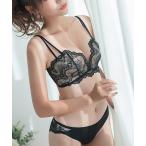 ブラジャー ショーツセット ノンワイヤー 脇高レースアップブラ&ショーツ 2点セット