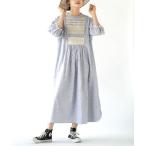 ワンピース レースヨーク切替 ストライプワンピース