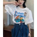 tシャツ パフスリーブ プリント Tシャツ レディース