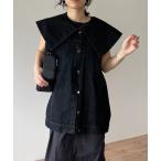 ショッピングヴィンテージ商品 ベスト レディース vintage like big collar denim vest / ヴィンテージライクビッグカラーデニムベスト