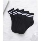 ショッピング靴下 靴下 「5色組」ラインショートソックスセット レディース