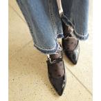 パンプス リボンストラップミドルヒールポインテッドトゥメリージェーンパンプス