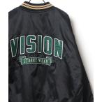 スタジャン VISION STREET WEAR/ヴィジョンストリートウエア ビッグシルエット ロゴ ワッペン バック刺繍 サテン キルティング スタ