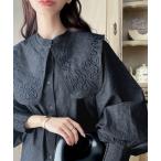 シャツ ブラウス 大人可愛く好印象♪綿100、3wayコード刺繍ビッグカラーダンガリーブラウス(取り外し可能)