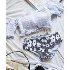 水着 オフショルダーフラワーパンツビキニ レディース