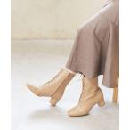 ブーツ スクエアトゥレースアップヒールブーツ レディース