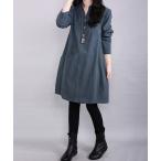 シャツワンピース ノーカラーシャツワンピース