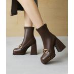 ブーツ 「Jasmine」チェーン厚底太ヒールショートブーツ ヒール８cm レディース