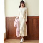 ワンピース レイヤード風プリーツニットワンピース