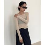 tシャツ テンセル クルーネック シアーカラー ロンT レディース