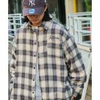 シャツ ブラウス 【retock's】ロゴ刺繍 オンブレチェック ビッグシルエット長袖シャツ