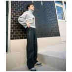 パンツ フェイクレザーセミワイド�