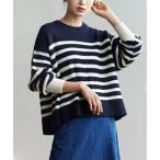 ニット セーター パネルボーダー クルーネック ニットプルオーバー レディース