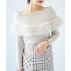 ニット セーター ファー付きケープライク袖口フリルリブニットプルオーバー レディース