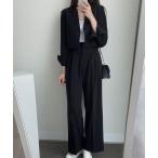 セットアップ レディース ショート丈ジャケット+タックパンツ 上下セットアップ レディース