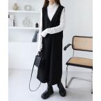 ワンピース フェイクウールVネックワンピース