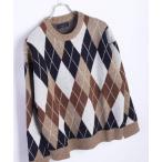 セーター ニット もちもちタッチ アーガイル柄 ルーズサイズクルーニット メンズ レディース