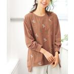 tシャツ 花柄刺しゅう切替デザインプルオーバー レディース