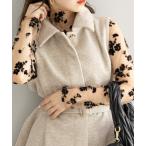 tシャツ Tシャツ 【新色追加】花柄フロッキーボトルネックトップス