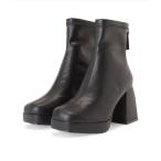 ブーツ スクエアトゥチャンキーヒールショートブーツ レディース