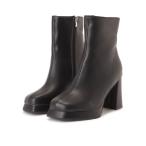 ブーツ スクエアトゥチャンキーヒールショートブーツ レディース