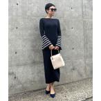 ワンピース ボーダーフレアスリーブ　ニットワンピース