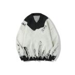 セーター ニット 「HOOK」配色ダメージ加工ニット風スウェット メンズ レディース