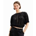 シャツ ブラウス パフスリーブ レース ショートブラウス レディース