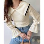 シャツ ブラウス 「mily bilet」大人のフレンチガーリー。バイカラーラッフルキャンディスリーブトップス レディース