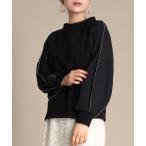 tシャツ 袖刺繍異素材ハイネックプルオーバー レディース