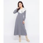 ワンピース シフォンケープカラー付リブニットワンピース