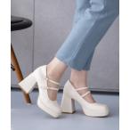 パンプス 厚底ダブルストラップパンプス