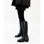 ブーツ スクエアトゥエナメルロングブーツ レディース