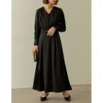 ワンピース 「PREMIUM DRESS COLLECTION」「低身長サイズ有」Vネックウエスト切り替えタックフレアワンピース レディース