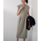 ワンピース リネンライクフレンチスリーブウエストタックワンピース