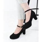 パンプス ラウンドトゥ6.5cmチャンキーヒールストラップパンプス