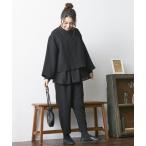 セットアップ 「喪服・礼服」日本製生地使用洗える防しわナチュラルレイヤード3点セットスーツ(ノーカラージャケット+ロング丈ブラウス+ゆるテーパードパン