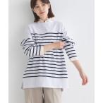 tシャツ パネルボーダーコットン長袖Tシャツ レディース