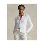 カーディガン ケーブルニット コットン クルーネック カーディガン レディース