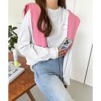 tシャツ ロゴプリントボリューム袖コットン長袖Tシャツ レディース