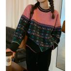 ショッピングレトロ ニット セーター ジャガードレトロニット レディース