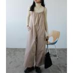 サロペット オーバーオール ギャザーデザインワイドサロペット レディース